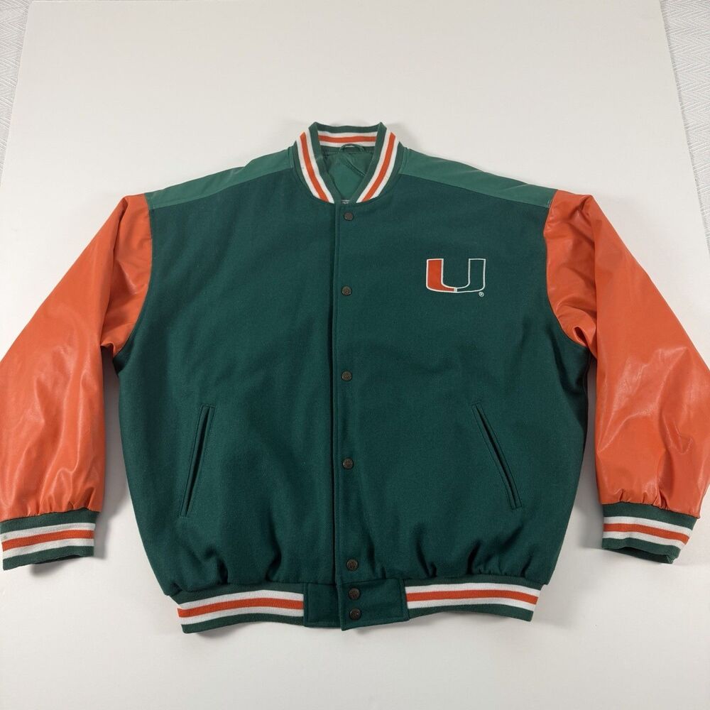 Vintage Steve & Barry’s Miami Hurricanes Varsity Jacket XXL Green Orange